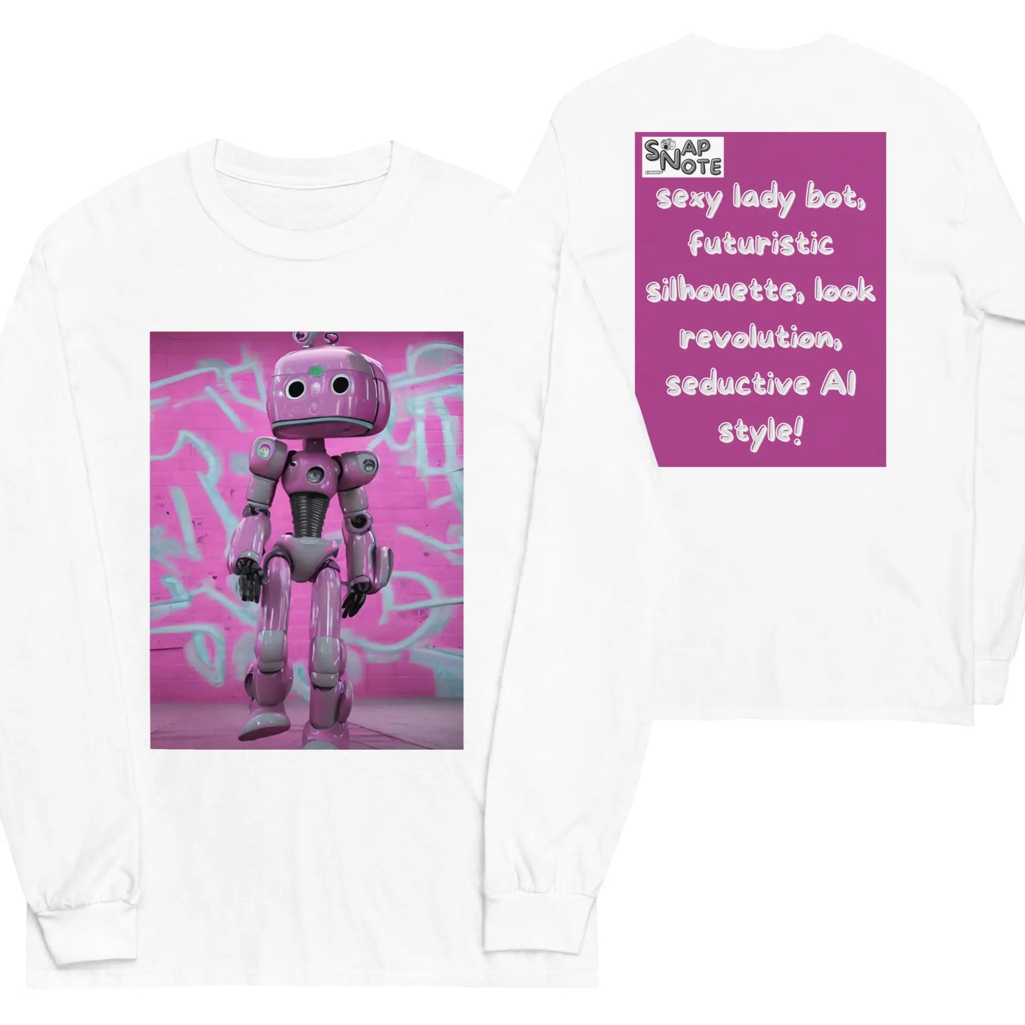 T-Shirt TShirt T Shirt Tee Men Women Teens Unisex Long Sleeves Heavy Cotton Crew Neck - lady robot artificial intelligence pink pattern - White - 44.90 - SnapNote streetwear