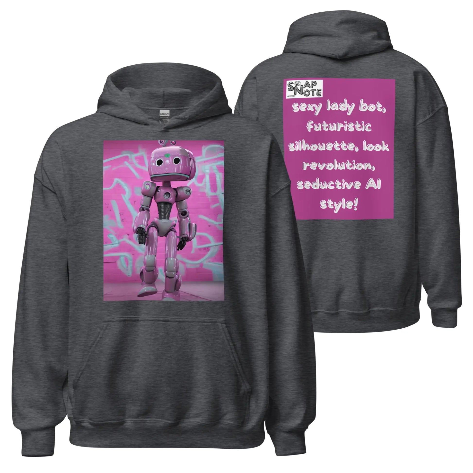 Hoodie Hooded Sweatshirt Hooded Jersey Hooded Jumper Hooded Pullover Hooded Sweater Men Women Teens - lady robot artificial intelligence pink pattern - Dark-Heather - 74.90 - SnapNote streetwear