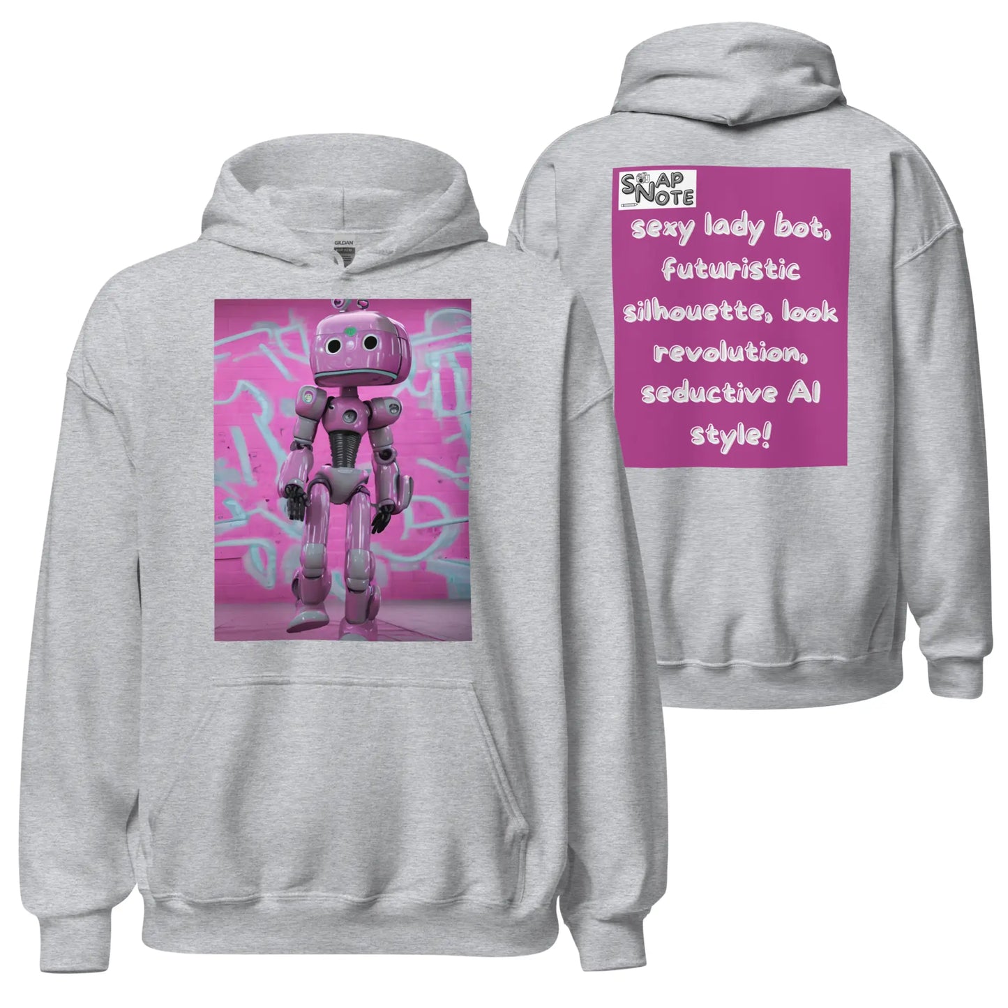 Hoodie Hooded Sweatshirt Hooded Jersey Hooded Jumper Hooded Pullover Hooded Sweater Men Women Teens - lady robot artificial intelligence pink pattern - Sport-Grey - 74.90 - SnapNote streetwear