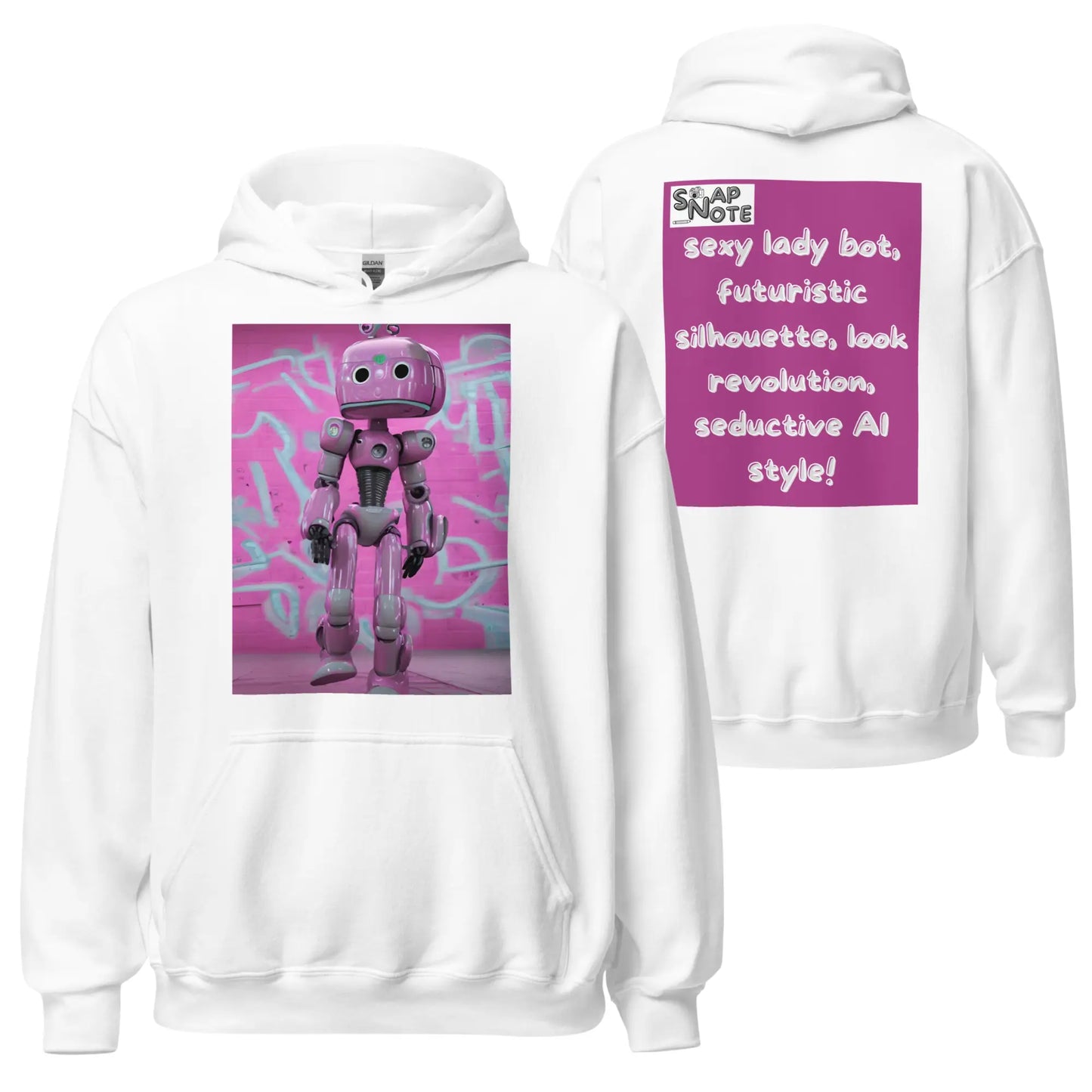 Hoodie Hooded Sweatshirt Hooded Jersey Hooded Jumper Hooded Pullover Hooded Sweater Men Women Teens - lady robot artificial intelligence pink pattern - White - 74.90 - SnapNote streetwear