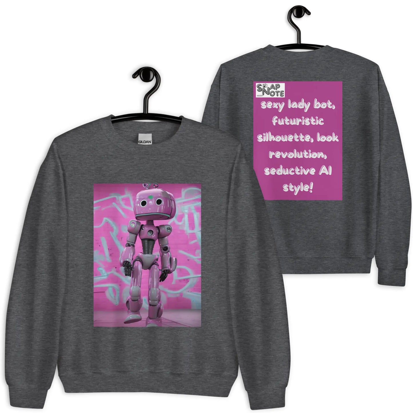 Sweatshirt Jersey Jumper Pullover Sweater Men Women Teenagers Unisex - lady robot artificial intelligence pink pattern - Dark-Heather - 59.90 - SnapNote streetwear