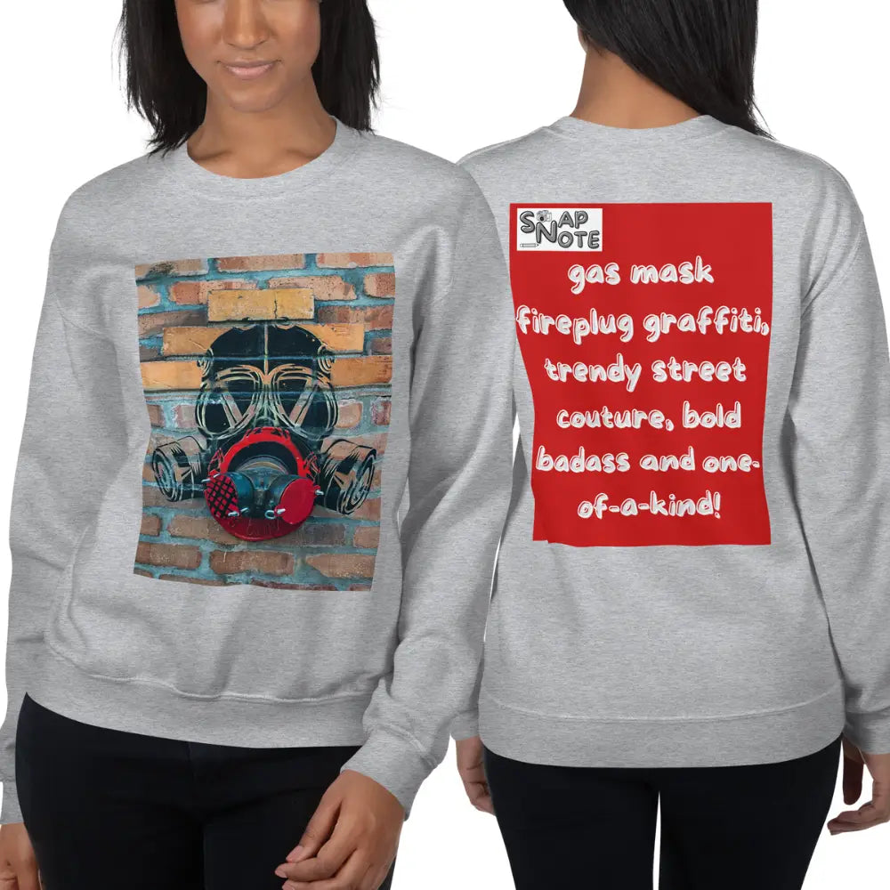 Woman supermodel wearing Sweatshirt Jersey Jumper Pullover Sweater Men Women Teenagers Unisex - badass gas mask graffiti red pattern - Sport-Grey - 59.90 - SnapNote streetwear