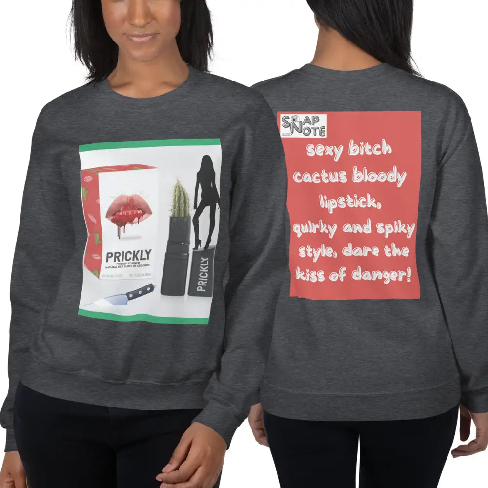 Woman supermodel wearing Sweatshirt Jersey Jumper Pullover Sweater Men Women Teenagers Unisex - makeup bitch cactus lipstick red pattern - Dark-Heather - 59.90 - SnapNote streetwear