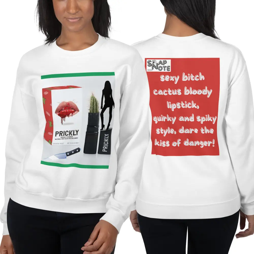 Woman supermodel wearing Sweatshirt Jersey Jumper Pullover Sweater Men Women Teenagers Unisex - makeup bitch cactus lipstick red pattern - White - 59.90 - SnapNote streetwear