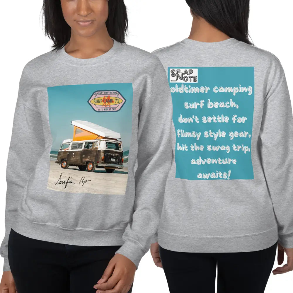 Woman supermodel wearing Sweatshirt Jersey Jumper Pullover Sweater Men Women Teenagers Unisex - vintage camping van surf blue pattern - Sport-Grey - 59.90 - SnapNote streetwear