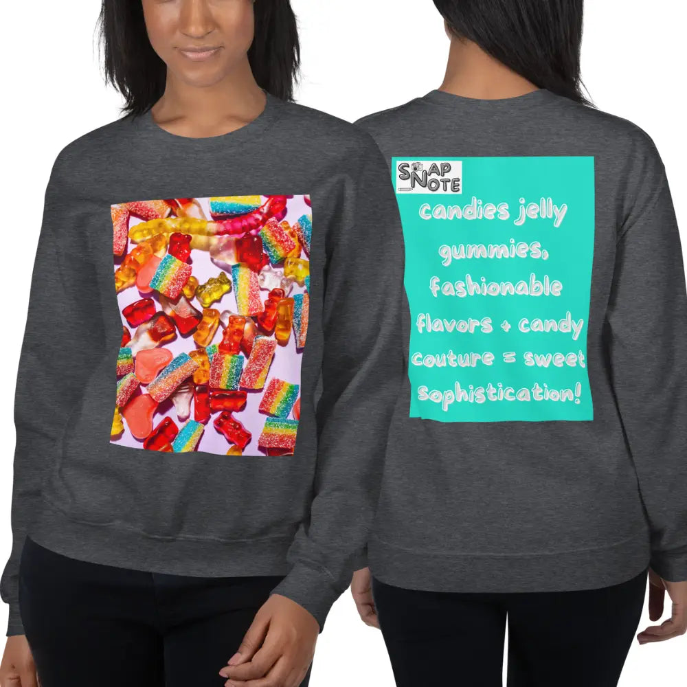 Woman supermodel wearing Sweatshirt Jersey Jumper Pullover Sweater Men Women Teenagers Unisex - candies sweets maths equation turquoise pattern - Dark-Heather - 59.90 - SnapNote streetwear