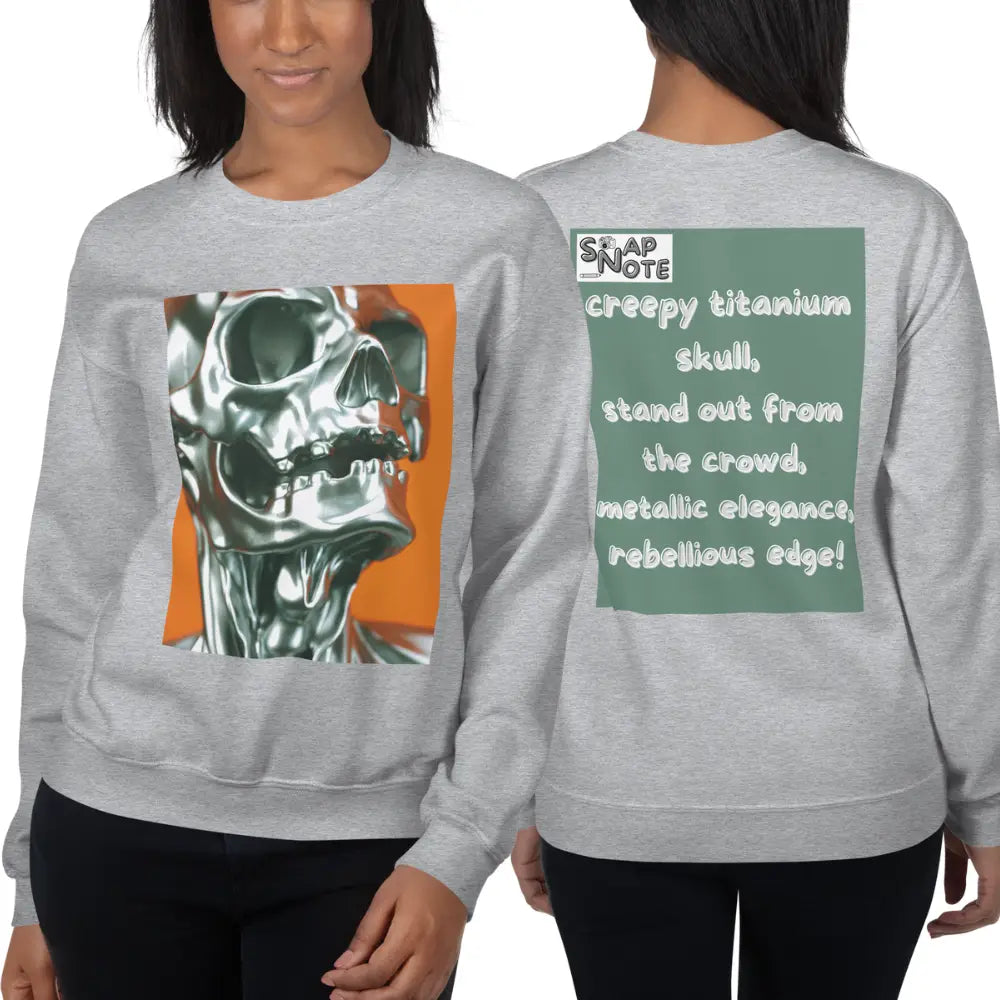 Woman supermodel wearing Sweatshirt Jersey Jumper Pullover Sweater Men Women Teenagers Unisex - skeleton metallic skull close-up green pattern - Sport-Grey - 59.90 - SnapNote streetwear