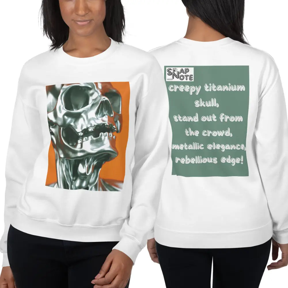 Woman supermodel wearing Sweatshirt Jersey Jumper Pullover Sweater Men Women Teenagers Unisex - skeleton metallic skull close-up green pattern - White - 59.90 - SnapNote streetwear