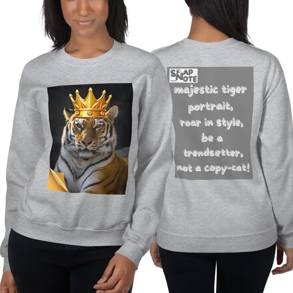 Woman supermodel wearing Sweatshirt Jersey Jumper Pullover Sweater Men Women Teenagers Unisex - animal feline crown tiger grey pattern - Sport-Grey - 59.90 - SnapNote streetwear