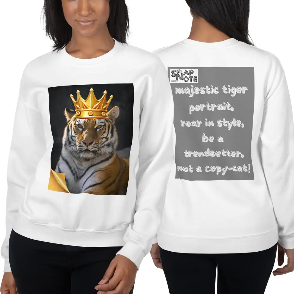 Woman supermodel wearing Sweatshirt Jersey Jumper Pullover Sweater Men Women Teenagers Unisex - animal feline crown tiger grey pattern - White - 59.90 - SnapNote streetwear