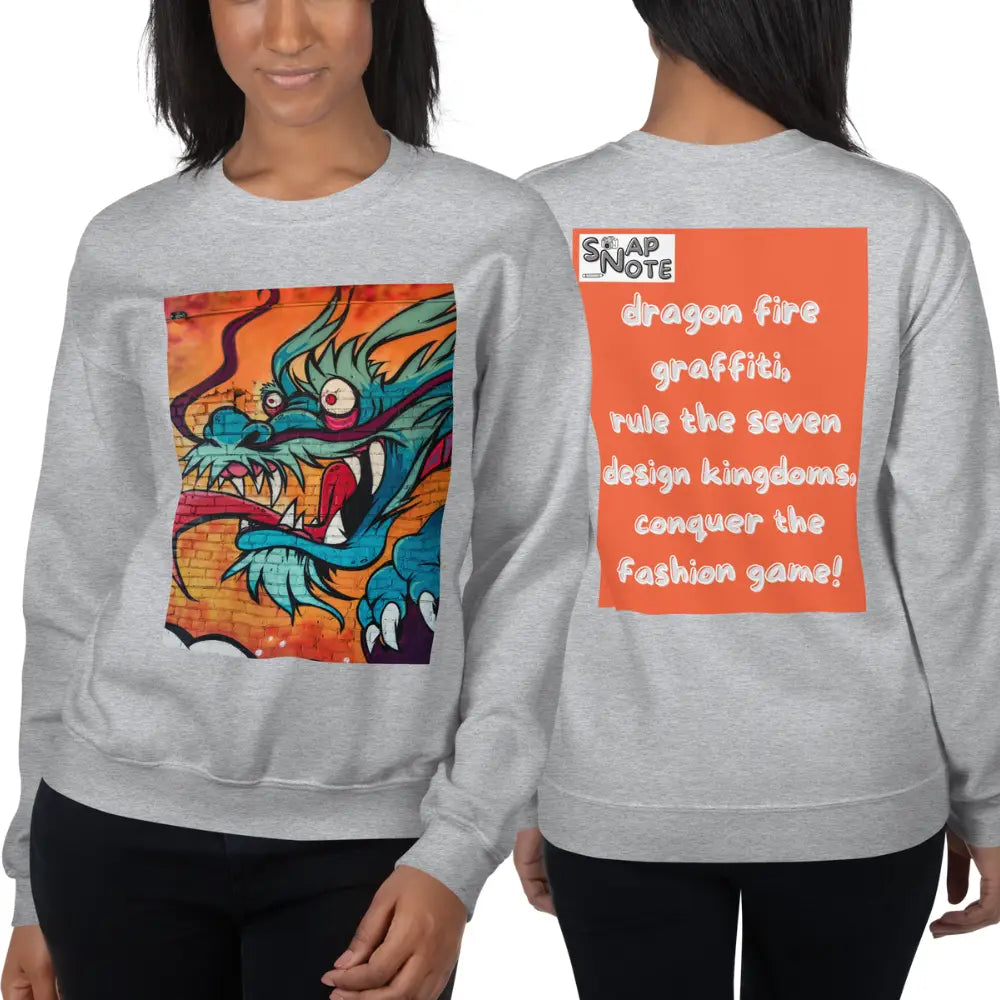 Woman supermodel wearing Sweatshirt Jersey Jumper Pullover Sweater Men Women Teenagers Unisex - dragon science-fiction graffiti orange pattern - Sport-Grey - 59.90 - SnapNote streetwear