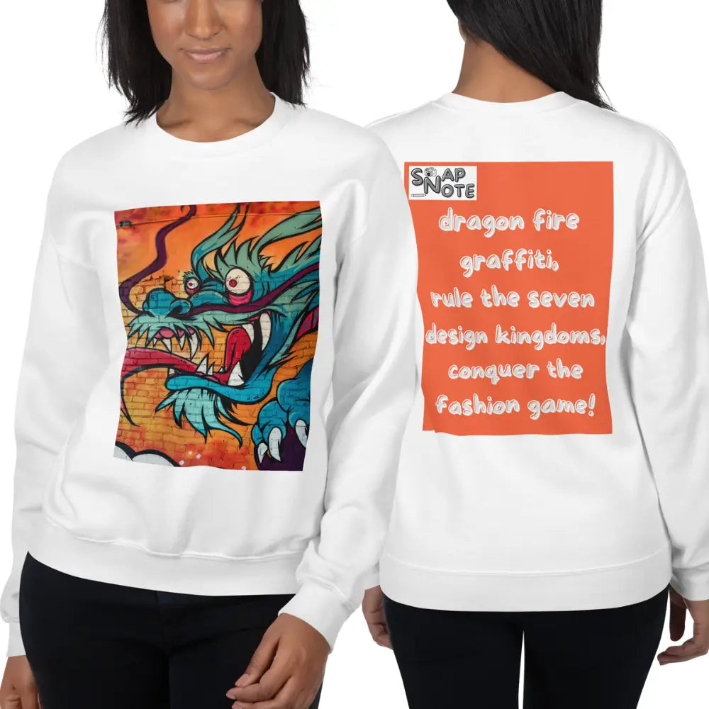 Woman supermodel wearing Sweatshirt Jersey Jumper Pullover Sweater Men Women Teenagers Unisex - dragon science-fiction graffiti orange pattern - White - 59.90 - SnapNote streetwear