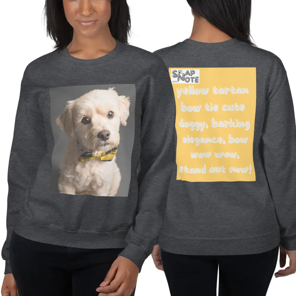 Woman supermodel wearing Sweatshirt Jersey Jumper Pullover Sweater Men Women Teenagers Unisex - animal pet elegant doggy yellow pattern - Dark-Heather - 59.90 - SnapNote streetwear