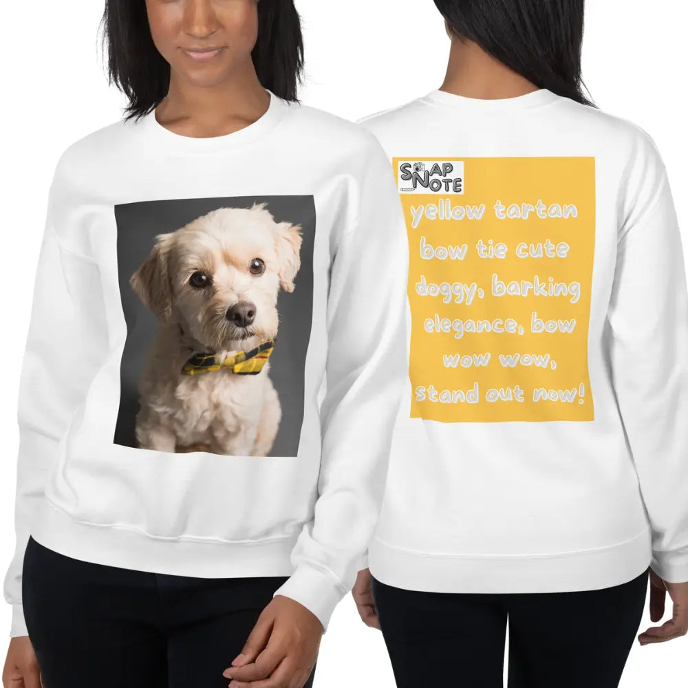 Woman supermodel wearing Sweatshirt Jersey Jumper Pullover Sweater Men Women Teenagers Unisex - animal pet elegant doggy yellow pattern - White - 59.90 - SnapNote streetwear