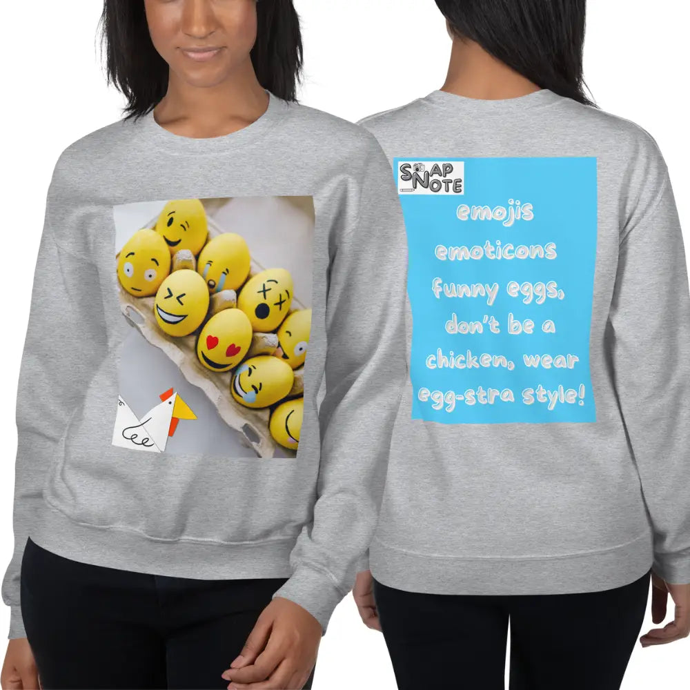 Woman supermodel wearing Sweatshirt Jersey Jumper Pullover Sweater Men Women Teenagers Unisex - emoji emoticon eggs chicken blue pattern - Sport-Grey - 59.90 - SnapNote streetwear