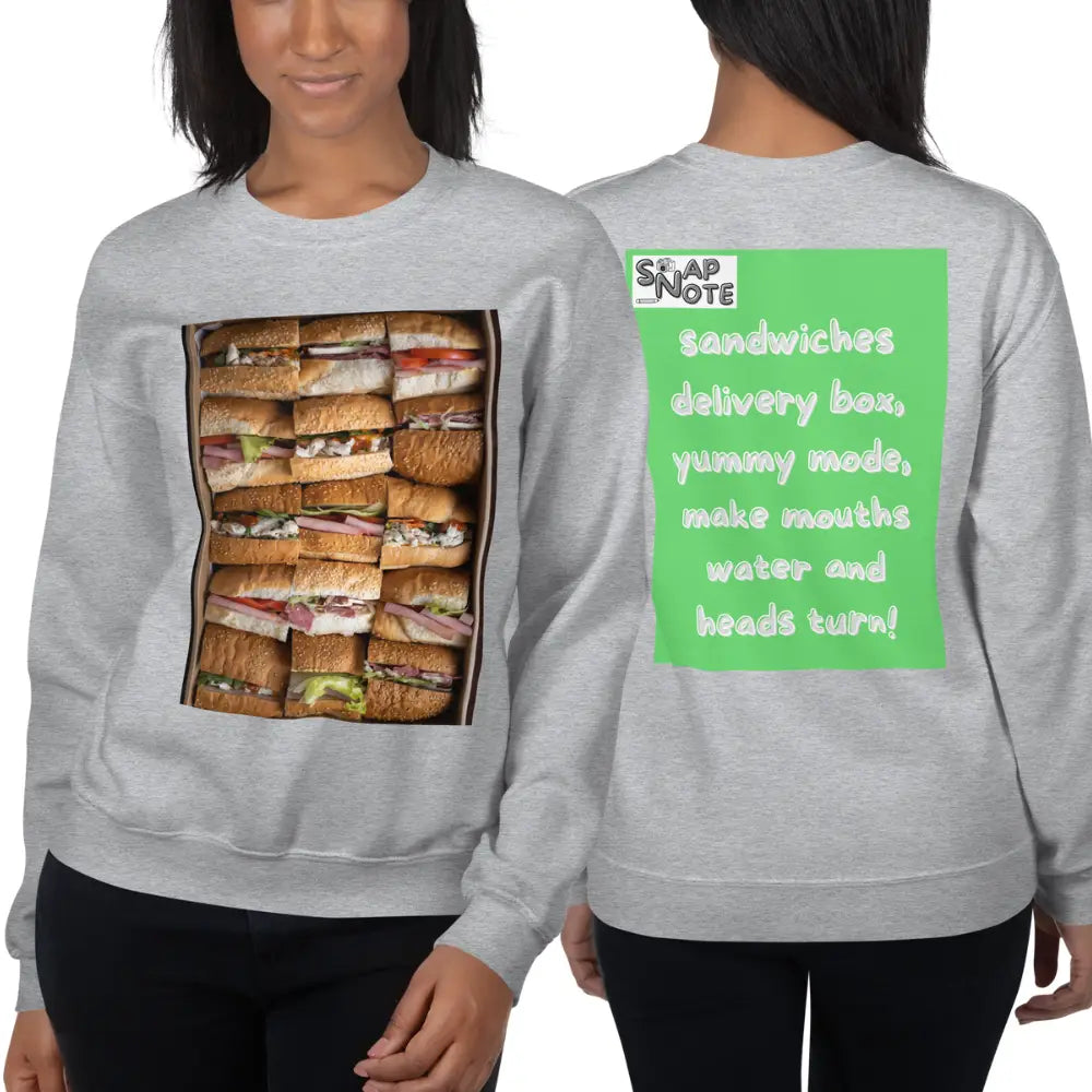 Woman supermodel wearing Sweatshirt Jersey Jumper Pullover Sweater Men Women Teenagers Unisex - fast-food delivery box sandwiches green pattern - Sport-Grey - 59.90 - SnapNote streetwear