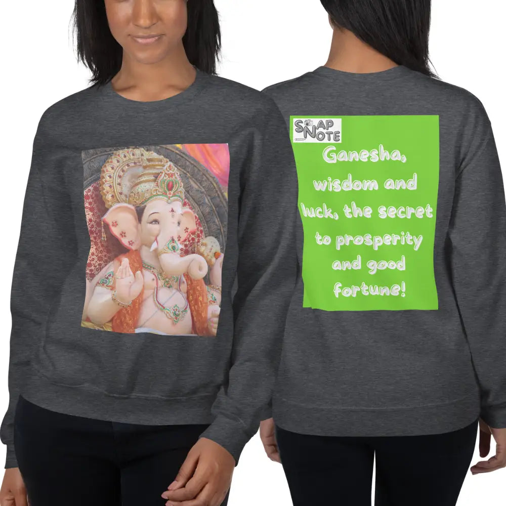 Woman supermodel wearing Sweatshirt Jersey Jumper Pullover Sweater Men Women Teenagers Unisex - ganesha religion bollywood india green pattern - Dark-Heather - 59.90 - SnapNote streetwear