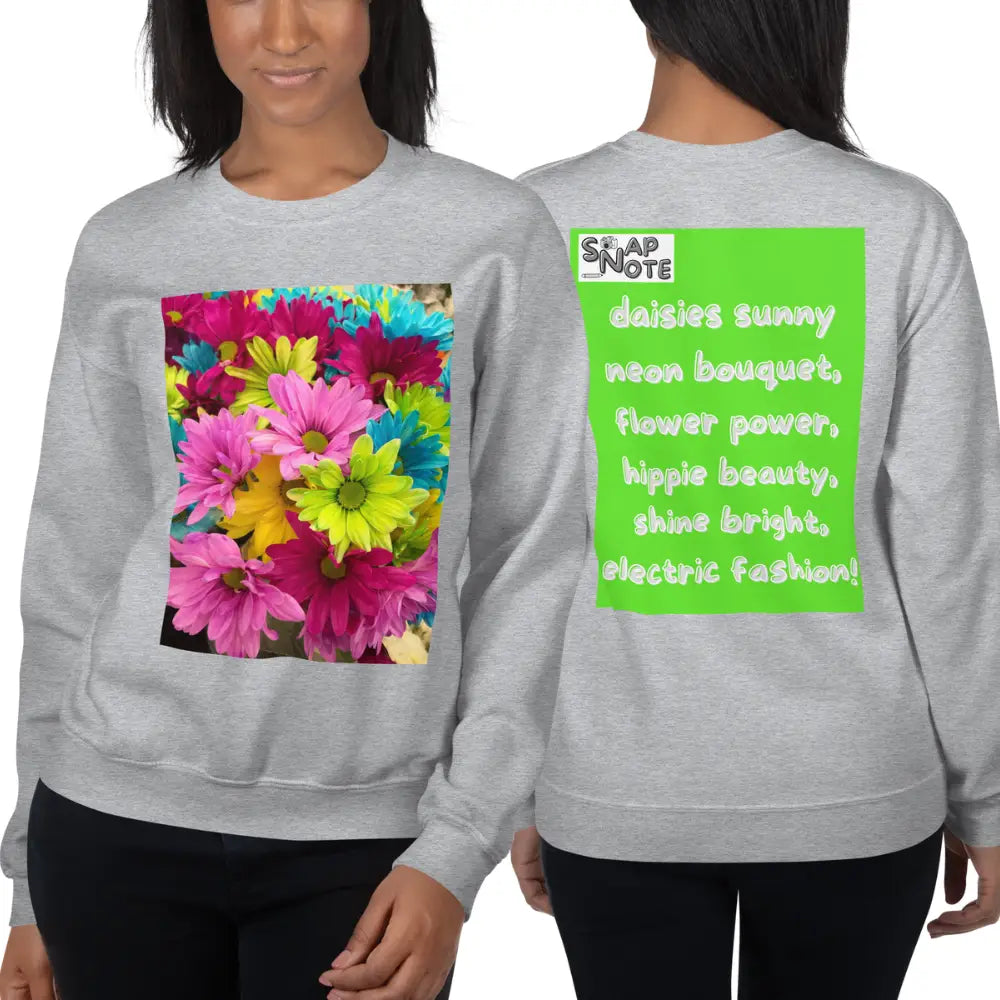 Woman supermodel wearing Sweatshirt Jersey Jumper Pullover Sweater Men Women Teenagers Unisex - hippie chic flowers bouquet green pattern - Sport-Grey - 59.90 - SnapNote streetwear