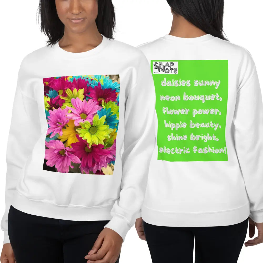 Woman supermodel wearing Sweatshirt Jersey Jumper Pullover Sweater Men Women Teenagers Unisex - hippie chic flowers bouquet green pattern - White - 59.90 - SnapNote streetwear