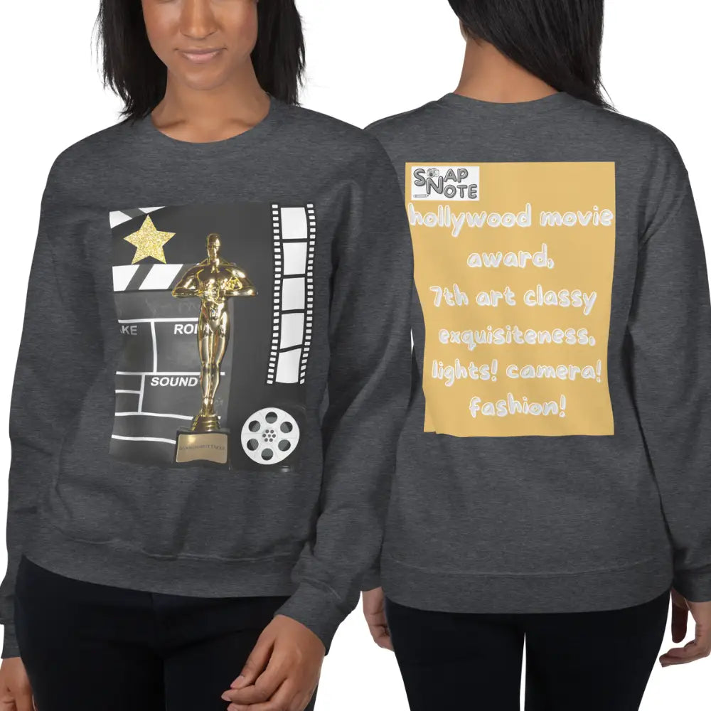 Woman supermodel wearing Sweatshirt Jersey Jumper Pullover Sweater Men Women Teenagers Unisex - hollywood movie film award gold pattern - Dark-Heather - 59.90 - SnapNote streetwear