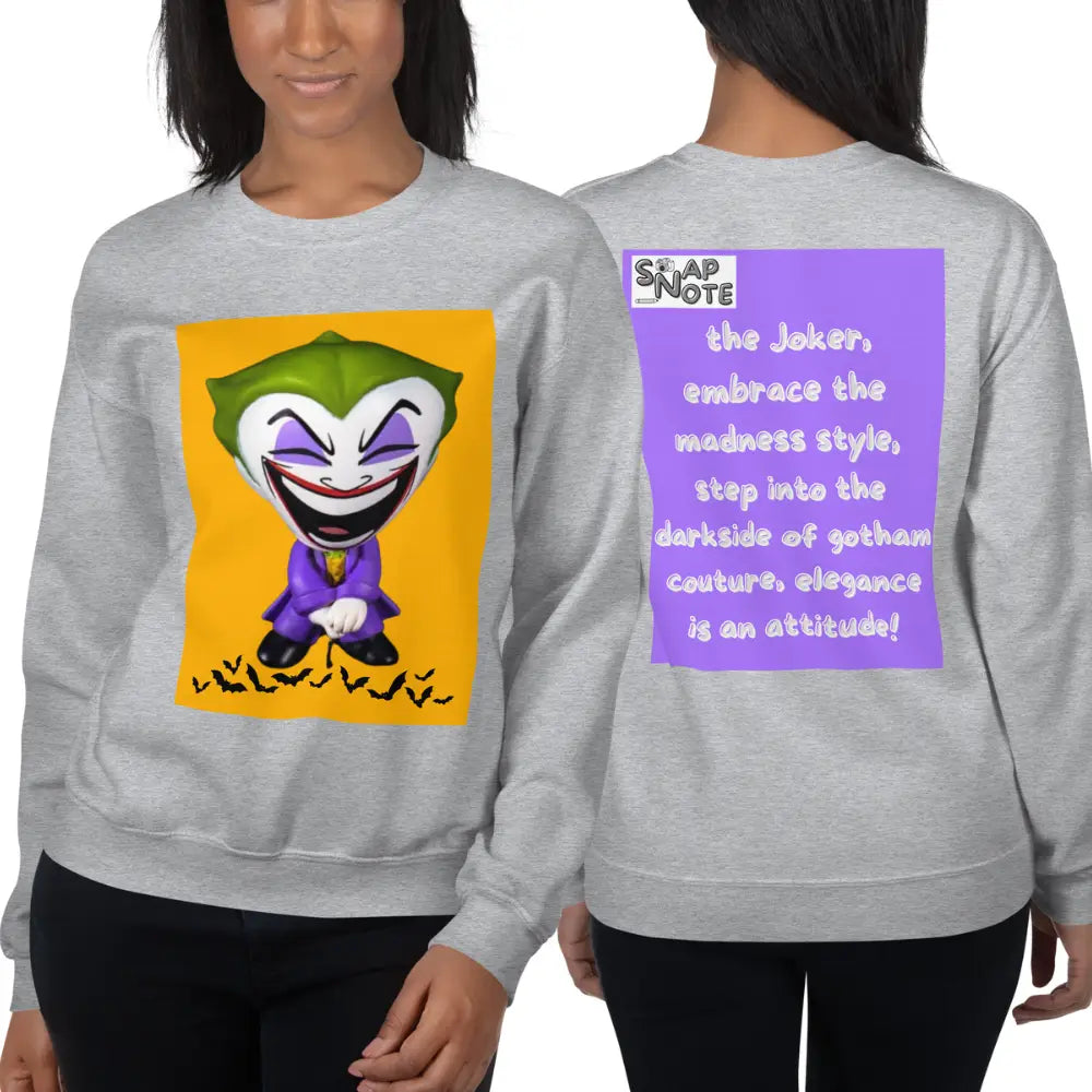 Woman supermodel wearing Sweatshirt Jersey Jumper Pullover Sweater Men Women Teenagers Unisex - comics joker madness bats purple pattern - Sport-Grey - 59.90 - SnapNote streetwear