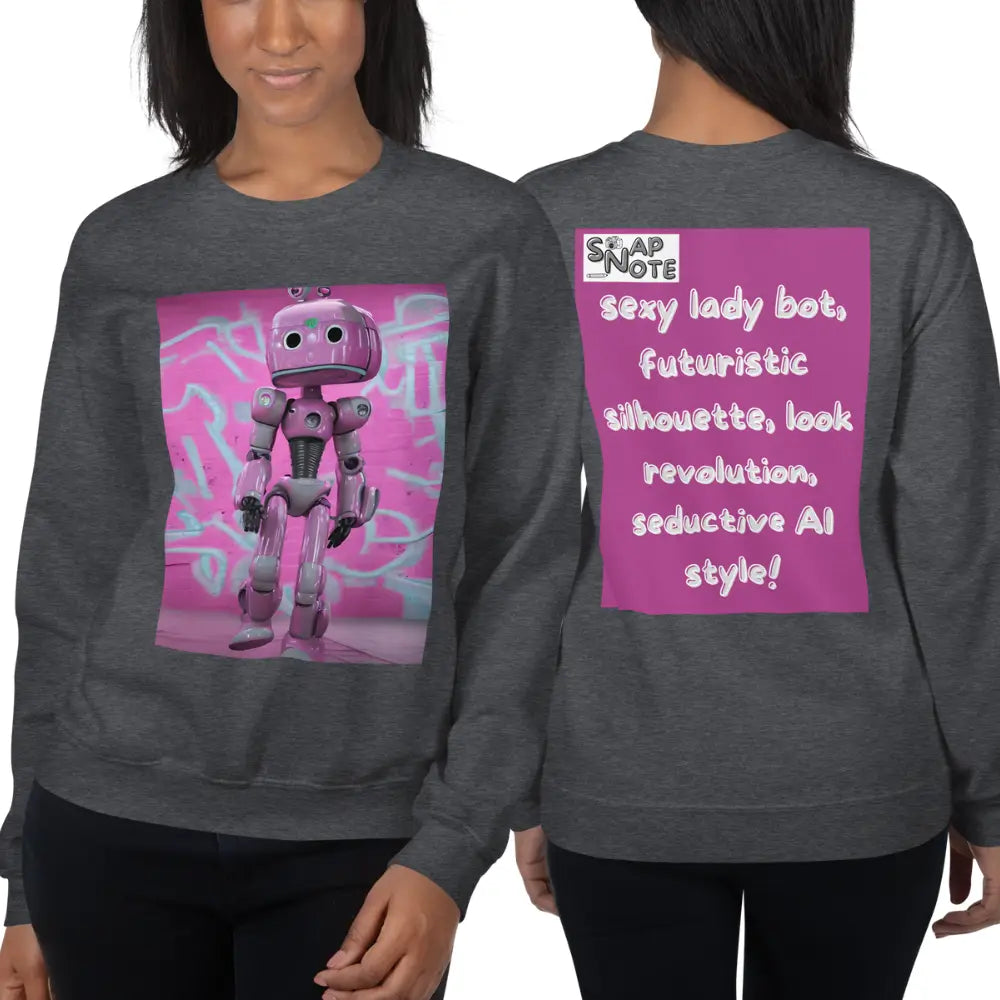 Woman supermodel wearing Sweatshirt Jersey Jumper Pullover Sweater Men Women Teenagers Unisex - lady robot artificial intelligence pink pattern - Dark-Heather - 59.90 - SnapNote streetwear