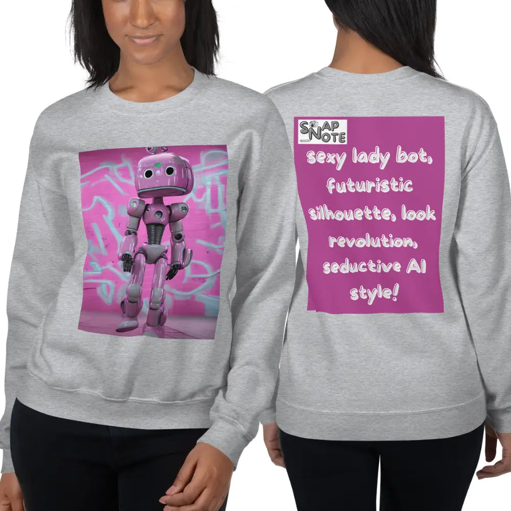 Woman supermodel wearing Sweatshirt Jersey Jumper Pullover Sweater Men Women Teenagers Unisex - lady robot artificial intelligence pink pattern - Sport-Grey - 59.90 - SnapNote streetwear