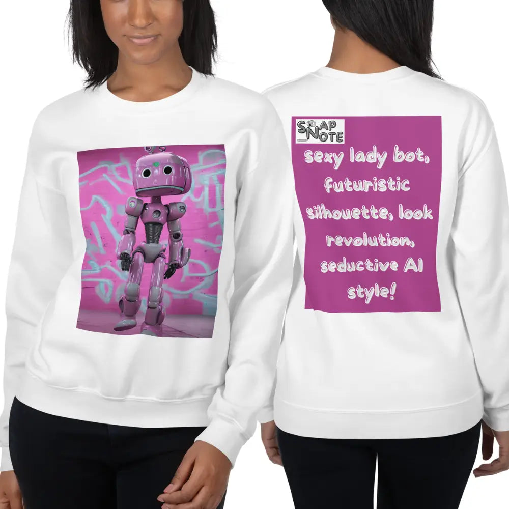 Woman supermodel wearing Sweatshirt Jersey Jumper Pullover Sweater Men Women Teenagers Unisex - lady robot artificial intelligence pink pattern - White - 59.90 - SnapNote streetwear