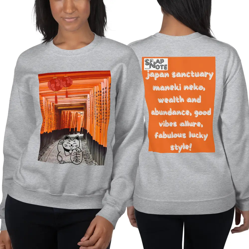 Woman supermodel wearing Sweatshirt Jersey Jumper Pullover Sweater Men Women Teenagers Unisex - maneki neko sanctuary japan orange pattern - Sport-Grey - 59.90 - SnapNote streetwear