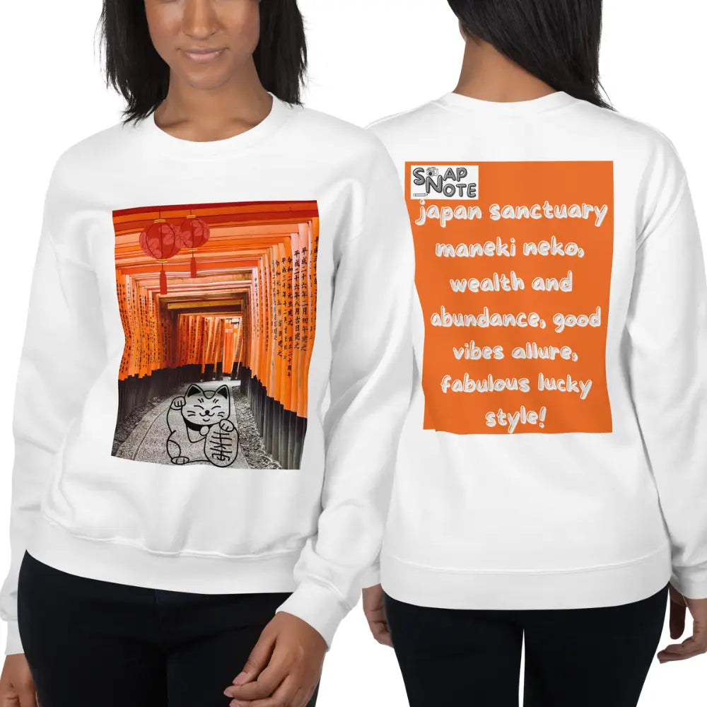 Woman supermodel wearing Sweatshirt Jersey Jumper Pullover Sweater Men Women Teenagers Unisex - maneki neko sanctuary japan orange pattern - White - 59.90 - SnapNote streetwear