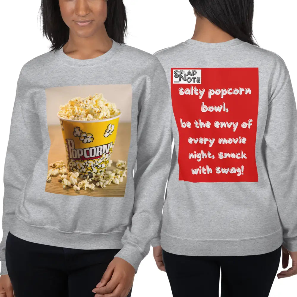 Woman supermodel wearing Sweatshirt Jersey Jumper Pullover Sweater Men Women Teenagers Unisex - movie night popcorn bowl red pattern - Sport-Grey - 59.90 - SnapNote streetwear