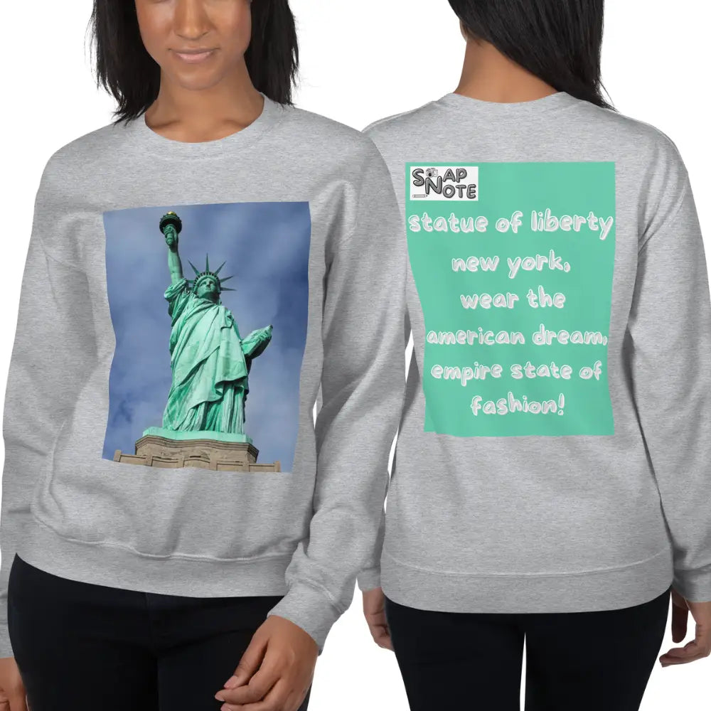 Woman supermodel wearing Sweatshirt Jersey Jumper Pullover Sweater Men Women Teenagers Unisex - statue liberty new york usa turquoise pattern - Sport-Grey - 59.90 - SnapNote streetwear