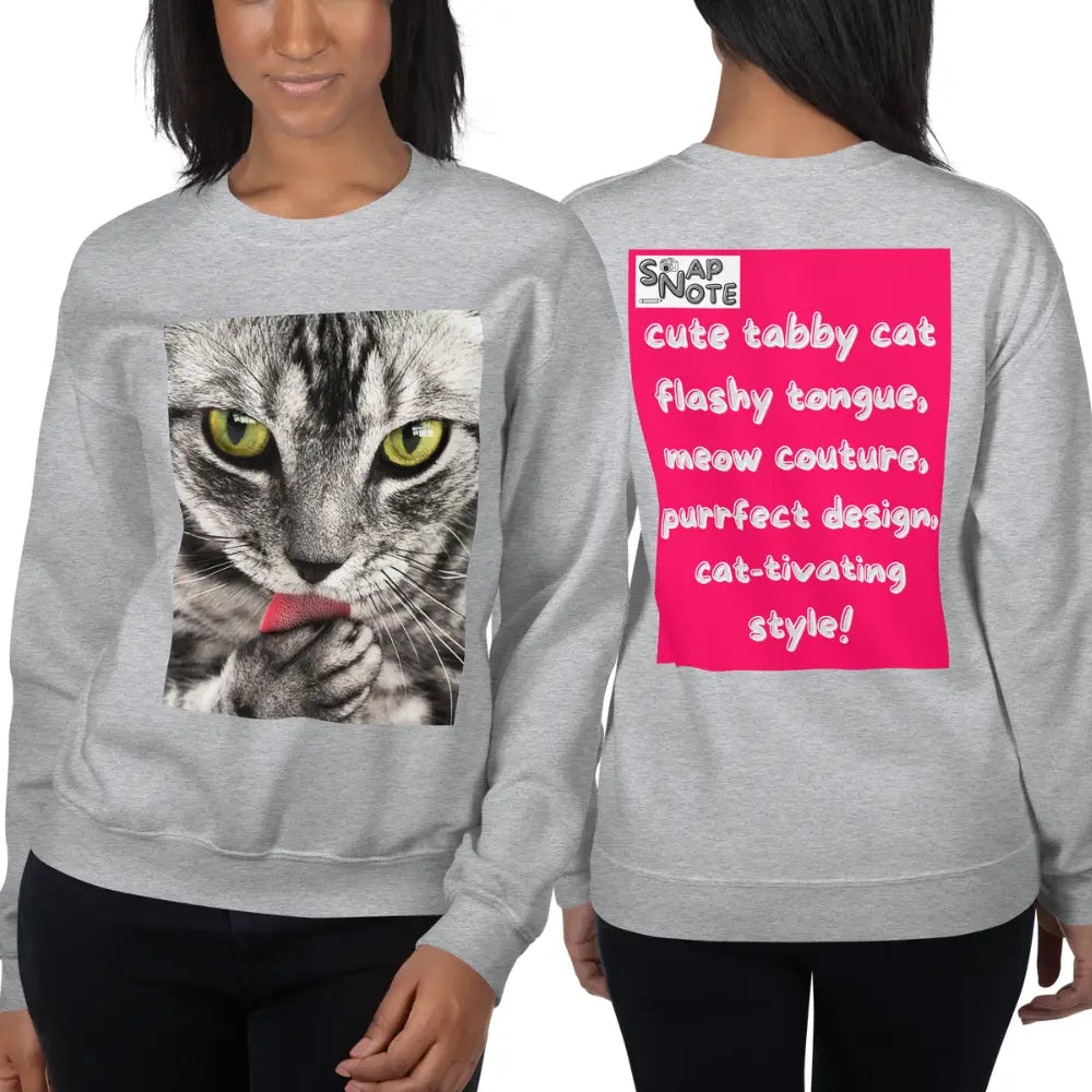 Woman supermodel wearing Sweatshirt Jersey Jumper Pullover Sweater Men Women Teenagers Unisex - animal pet tabby cat pink pattern - Sport-Grey - 59.90 - SnapNote streetwear