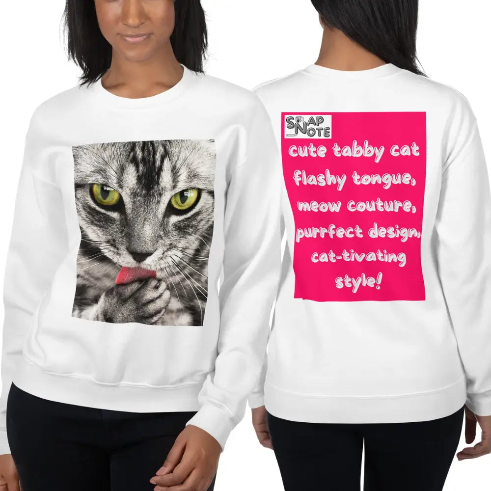 Woman supermodel wearing Sweatshirt Jersey Jumper Pullover Sweater Men Women Teenagers Unisex - animal pet tabby cat pink pattern - White - 59.90 - SnapNote streetwear