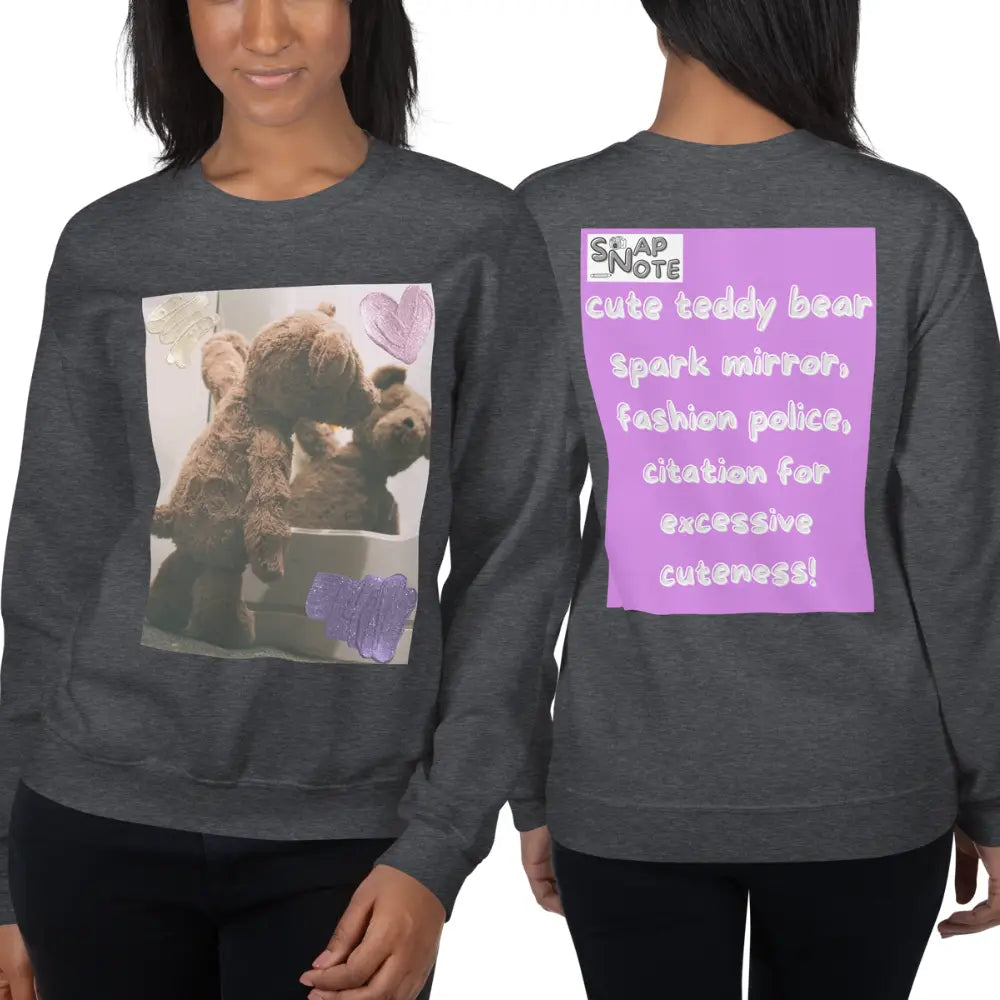 Woman supermodel wearing Sweatshirt Jersey Jumper Pullover Sweater Men Women Teenagers Unisex - valentines cute teddy bear pink pattern - Dark-Heather - 59.90 - SnapNote streetwear