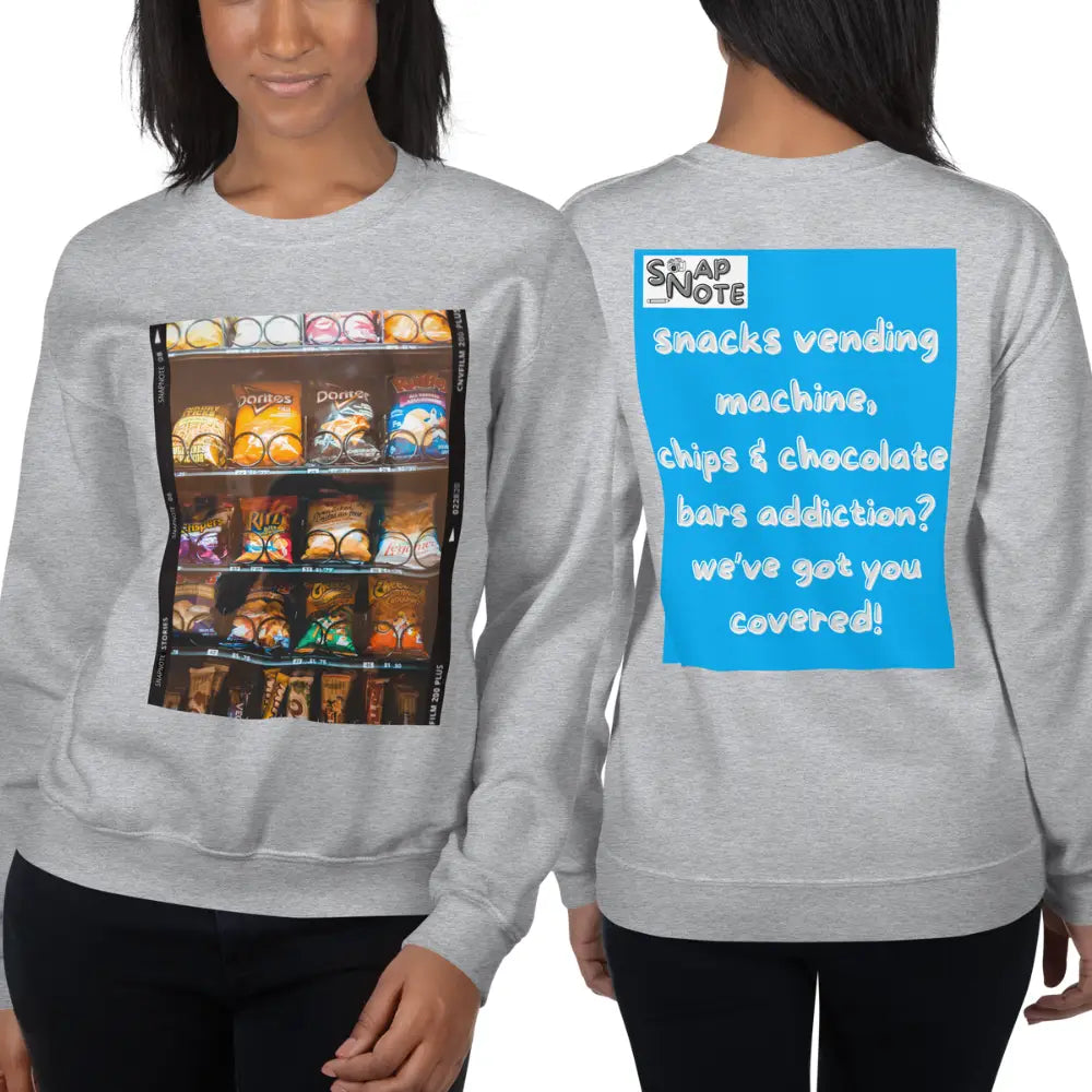 Woman supermodel wearing Sweatshirt Jersey Jumper Pullover Sweater Men Women Teenagers Unisex - snacks chips chocolate vending machine blue pattern - Sport-Grey - 59.90 - SnapNote streetwear