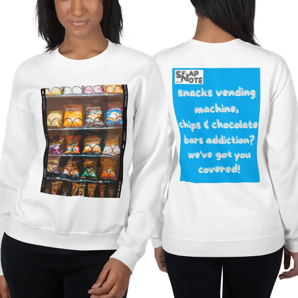 Woman supermodel wearing Sweatshirt Jersey Jumper Pullover Sweater Men Women Teenagers Unisex - snacks chips chocolate vending machine blue pattern - White - 59.90 - SnapNote streetwear