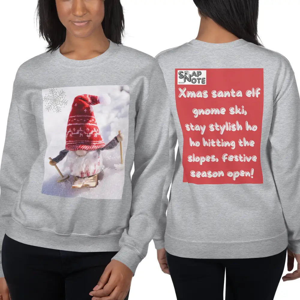 Woman supermodel wearing Sweatshirt Jersey Jumper Pullover Sweater Men Women Teenagers Unisex - xmas elf gnome snow ski red pattern - Sport-Grey - 59.90 - SnapNote streetwear