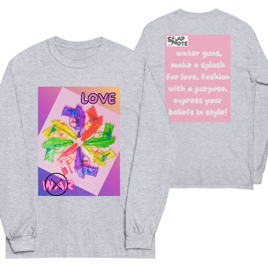 T-Shirt TShirt T Shirt Tee Men Women Teens Unisex Long Sleeves Heavy Cotton Crew Neck - love not war watergun peace pink pattern - Sport-Grey - 44.90 - SnapNote streetwear