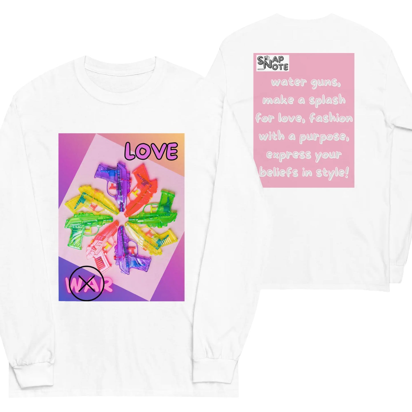 T-Shirt TShirt T Shirt Tee Men Women Teens Unisex Long Sleeves Heavy Cotton Crew Neck - love not war watergun peace pink pattern - White - 44.90 - SnapNote streetwear