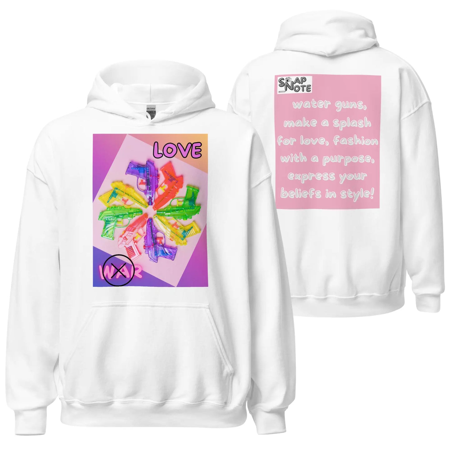 Hoodie Hooded Sweatshirt Hooded Jersey Hooded Jumper Hooded Pullover Hooded Sweater Men Women Teens Unisex - love not war watergun peace pink pattern - White - 74.90 - SnapNote streetwear