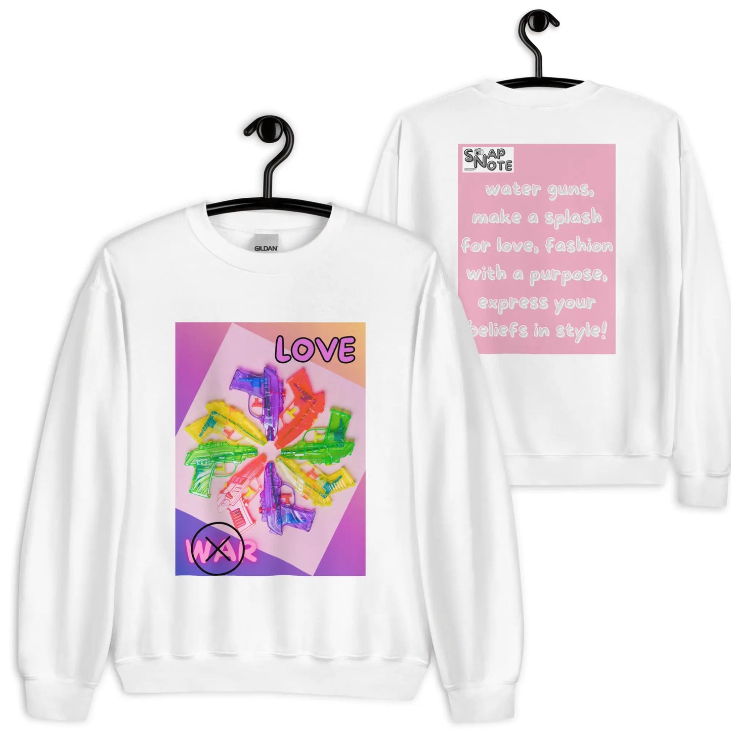 Sweatshirt Jersey Jumper Pullover Sweater Men Women Teenagers Unisex - love not war watergun peace pink pattern - White - 59.90 - SnapNote streetwear