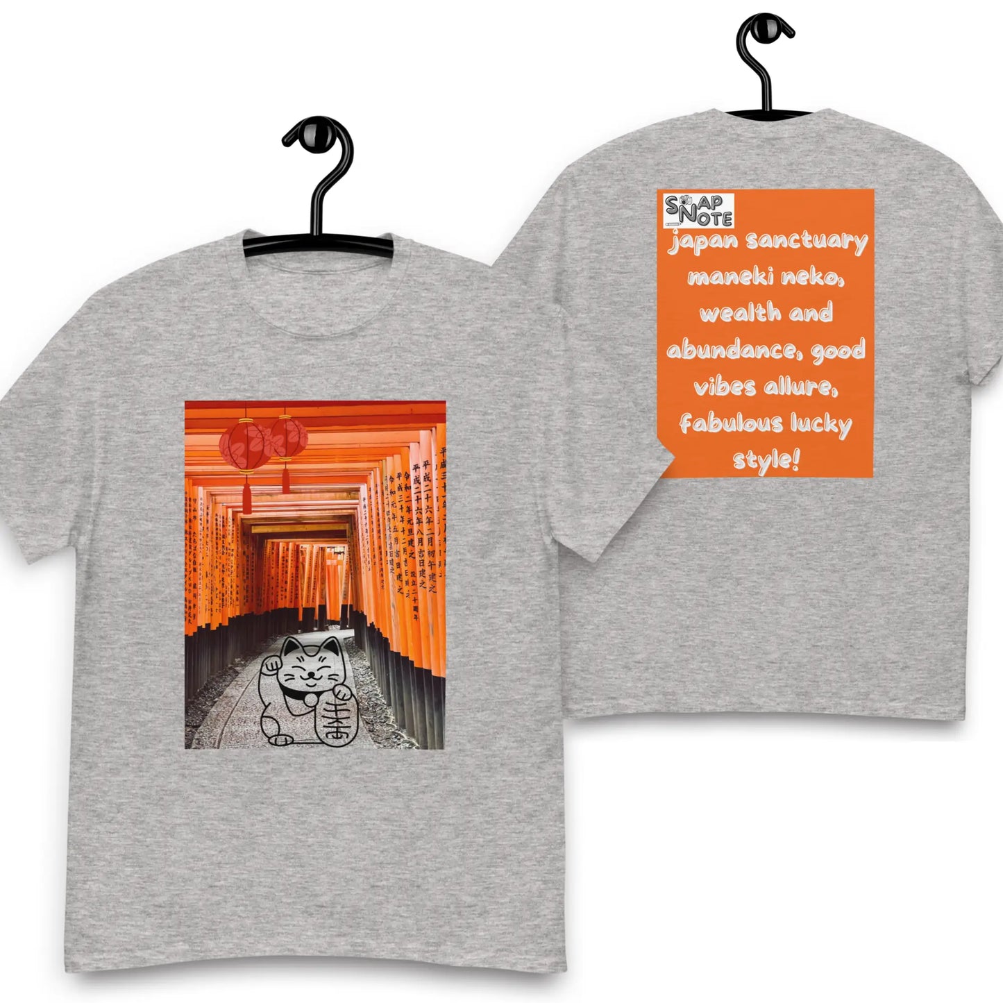 T-Shirt TShirt Tee Men Women Teens Unisex Heavy Cotton Round Neck - maneki neko sanctuary japan orange pattern - Sport-Grey - 34.90 - SnapNote streetwear