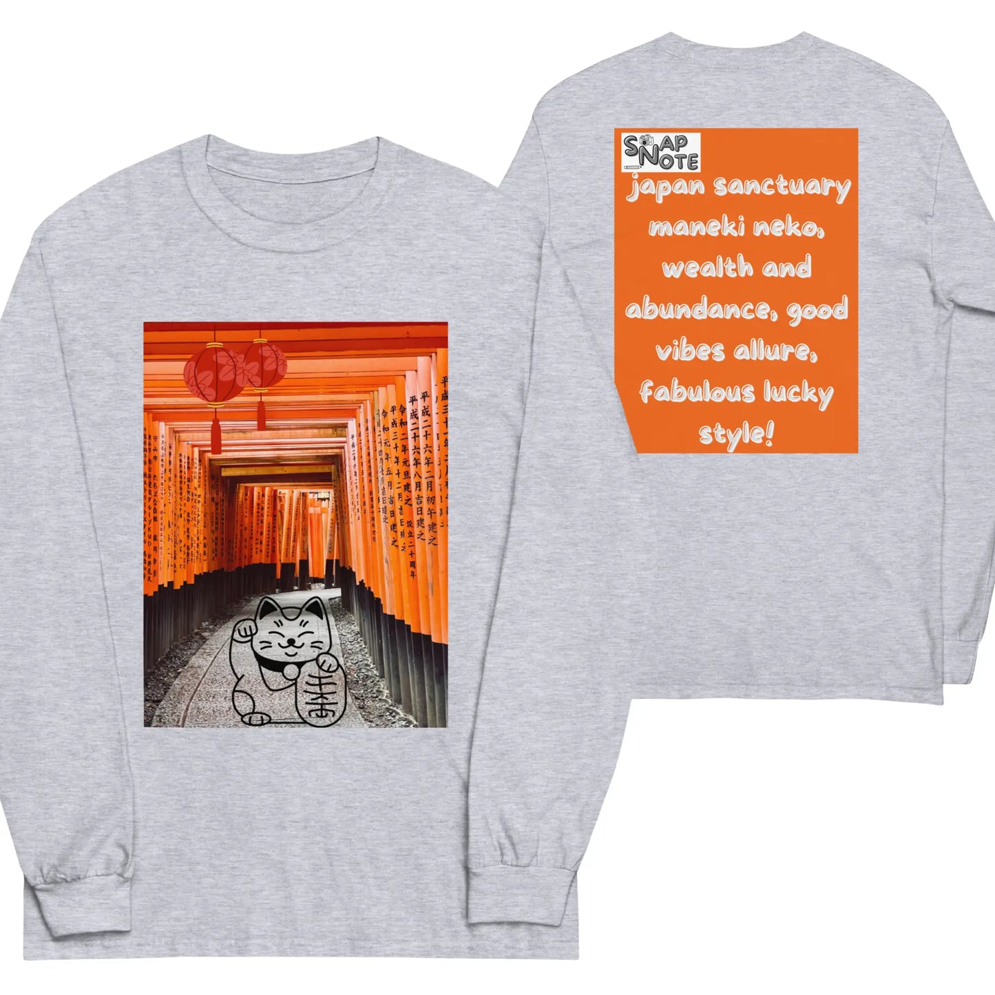 T-Shirt TShirt T Shirt Tee Men Women Teens Unisex Long Sleeves Heavy Cotton Crew Neck - maneki neko sanctuary japan orange pattern - Sport-Grey - 44.90 - SnapNote streetwear