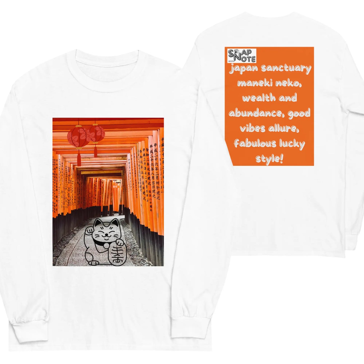 T-Shirt TShirt T Shirt Tee Men Women Teens Unisex Long Sleeves Heavy Cotton Crew Neck - maneki neko sanctuary japan orange pattern - White - 44.90 - SnapNote streetwear