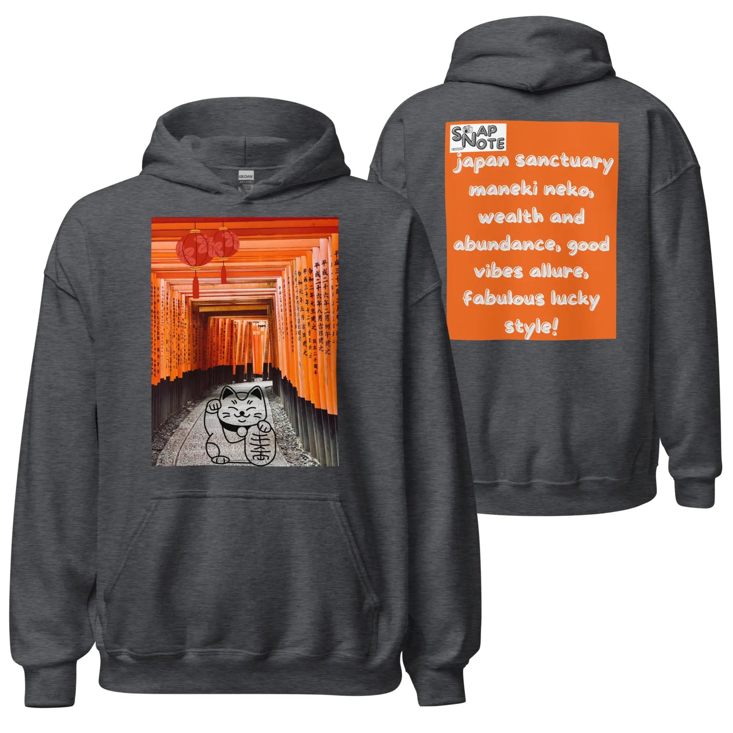 Hoodie Hooded Sweatshirt Hooded Jersey Hooded Jumper Hooded Pullover Hooded Sweater Men Women Teens - maneki neko sanctuary japan orange pattern - Dark-Heather - 74.90 - SnapNote streetwear