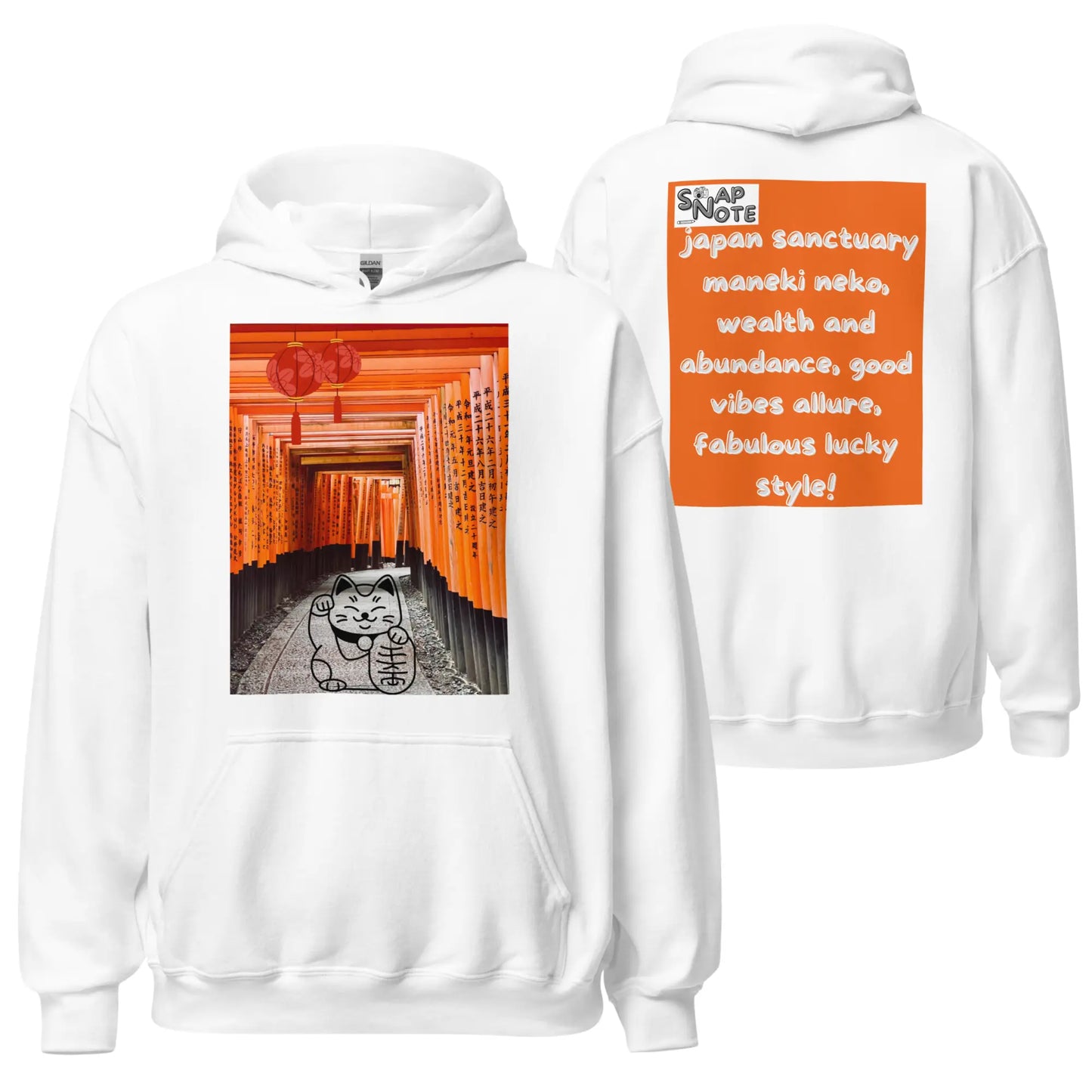 Hoodie Hooded Sweatshirt Hooded Jersey Hooded Jumper Hooded Pullover Hooded Sweater Men Women Teens - maneki neko sanctuary japan orange pattern - White - 74.90 - SnapNote streetwear