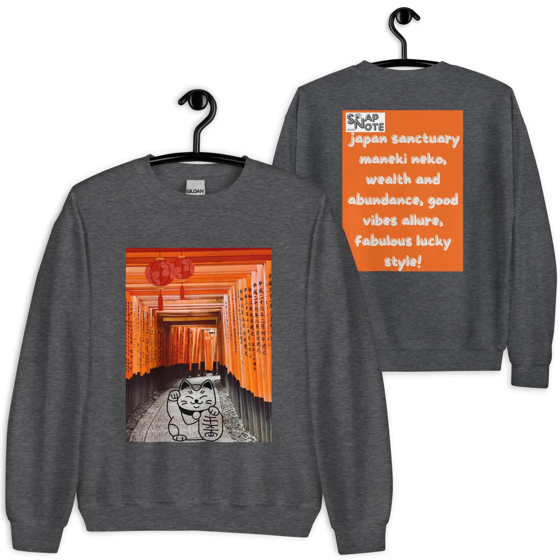 Sweatshirt Jersey Jumper Pullover Sweater Men Women Teenagers Unisex - maneki neko sanctuary japan orange pattern - Dark-Heather - 59.90 - SnapNote streetwear