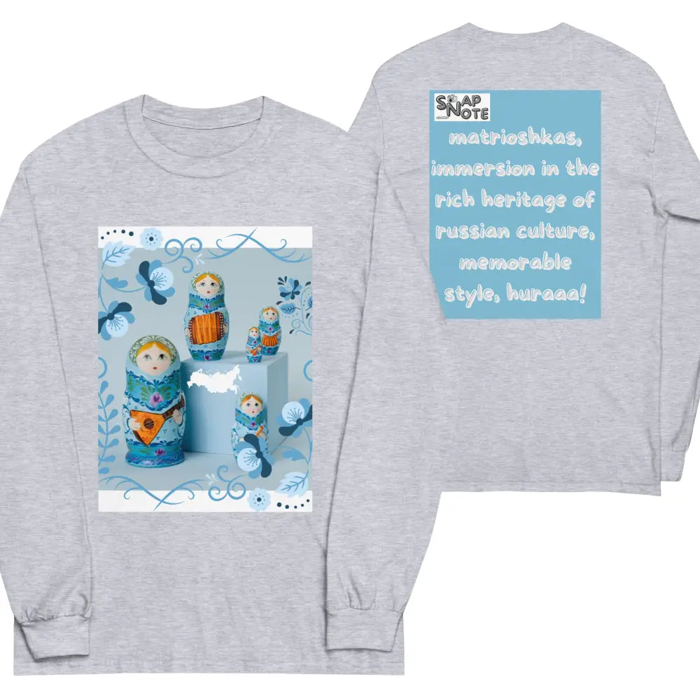 T-Shirt TShirt T Shirt Tee Men Women Teens Unisex Long Sleeves Heavy Cotton Crew Neck - matrioshkas dolls russia blue pattern - Sport-Grey - 44.90 - SnapNote streetwear