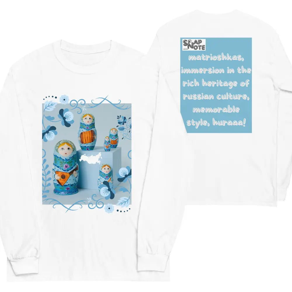 T-Shirt TShirt T Shirt Tee Men Women Teens Unisex Long Sleeves Heavy Cotton Crew Neck - matrioshkas dolls russia blue pattern - White - 44.90 - SnapNote streetwear